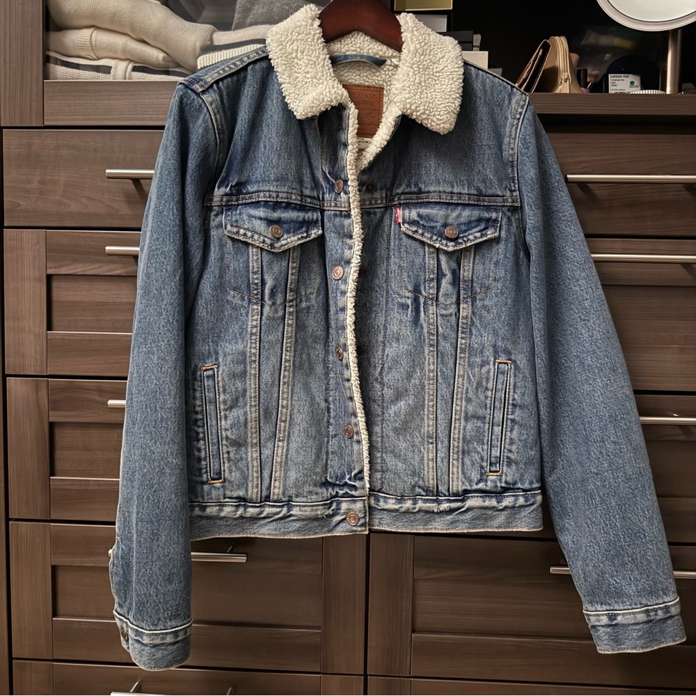 Levi's Blue Denim Jacket with White Sherpa Lining,  Size Small